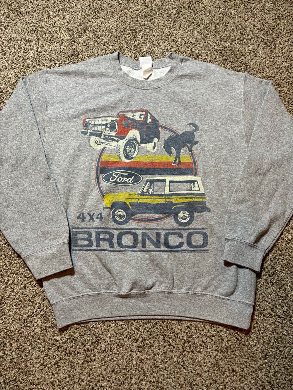 Junk Food Men’s S Gray Fleece Crewneck Pullover Sweatshirt Ford Bronco 4x4